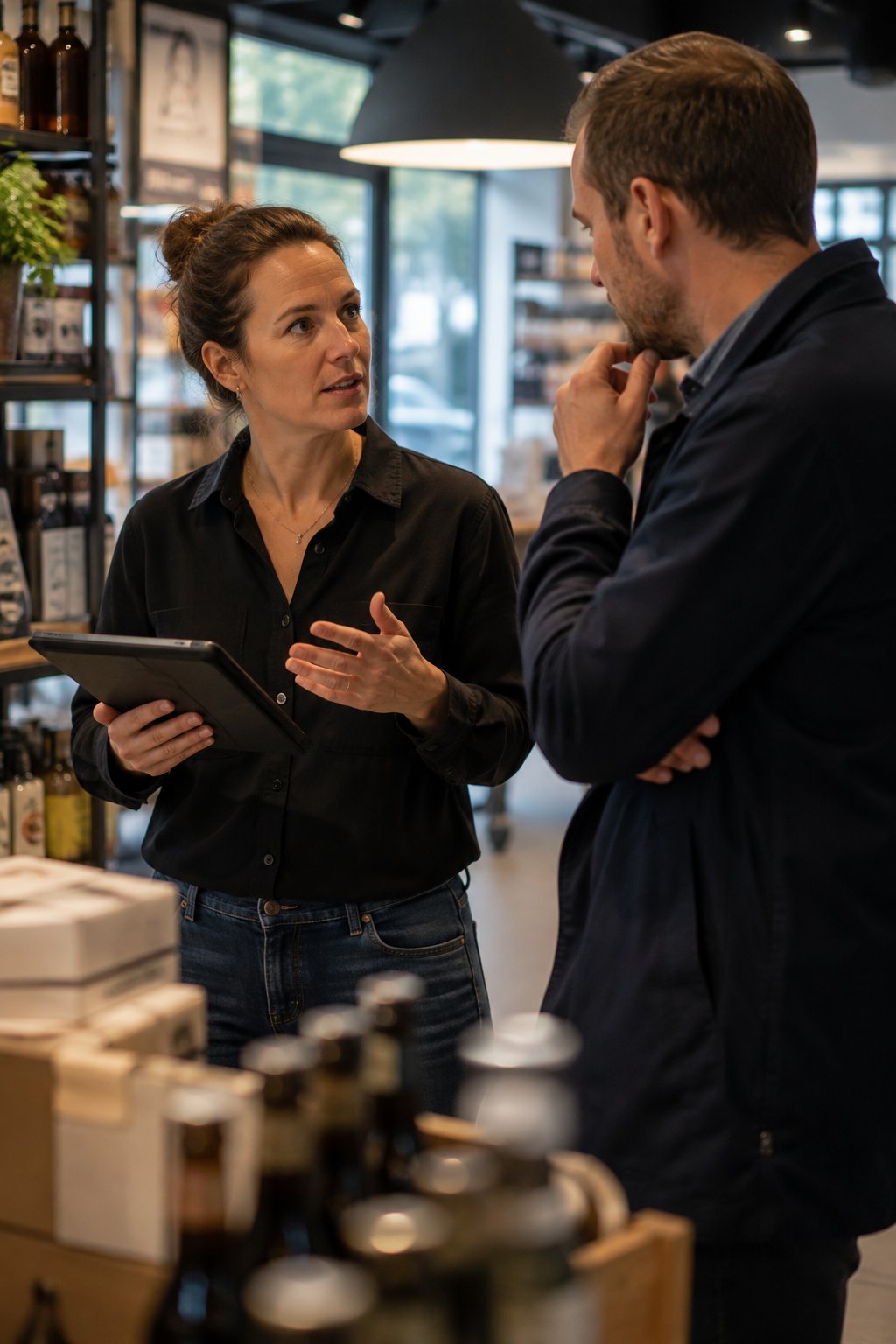 Två personer som diskuterar en verksamhetsfråga